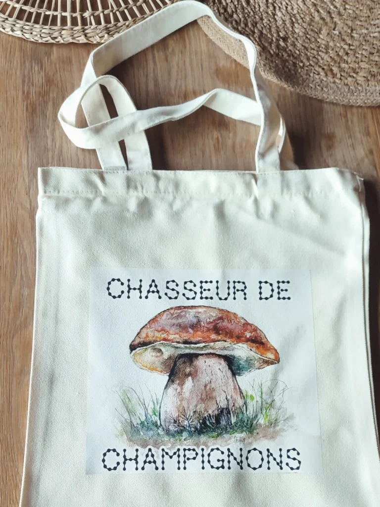TOTE BAG HÉRISSON ET CHASSEUR DE CHAMPIGNONS